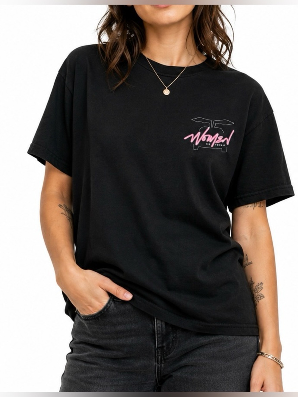 Tesla Women in Tesla Double-Sided Graphic T-Shirt Black Unisex Large 😆